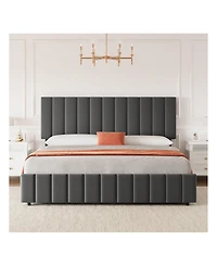 gaomon Bed Frame With 4 Storage Drawers And Adjustable Headboard, Linen Upholstered Platform Bed Frame With Wooden Slats Support