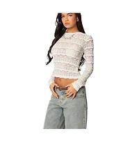 Edikted Womens Daisey Textured Sheer Lace Top