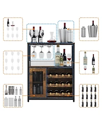 gaomon 3-Tier Wine Bar Cabinet with Led Lights, Detachable Wine Rack and Storage Space,Retro