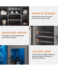 gaomon Wine Bar Cabinet with Led Light,Home Coffee Cabinet with Wine and Glass Rack,Kitchen Buffet Sideboard with Storage,Dark Grey