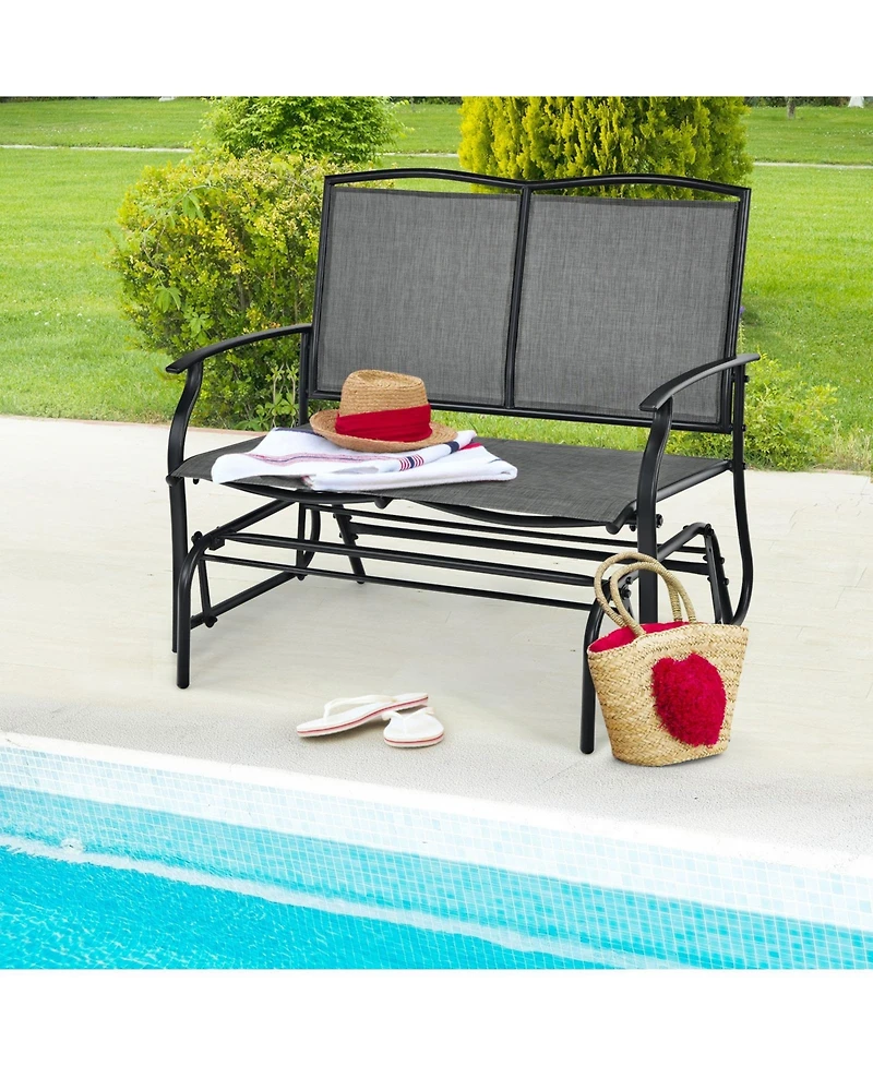 Sugift Iron Patio Rocking Chair for Outdoor Backyard and Lawn-Gray