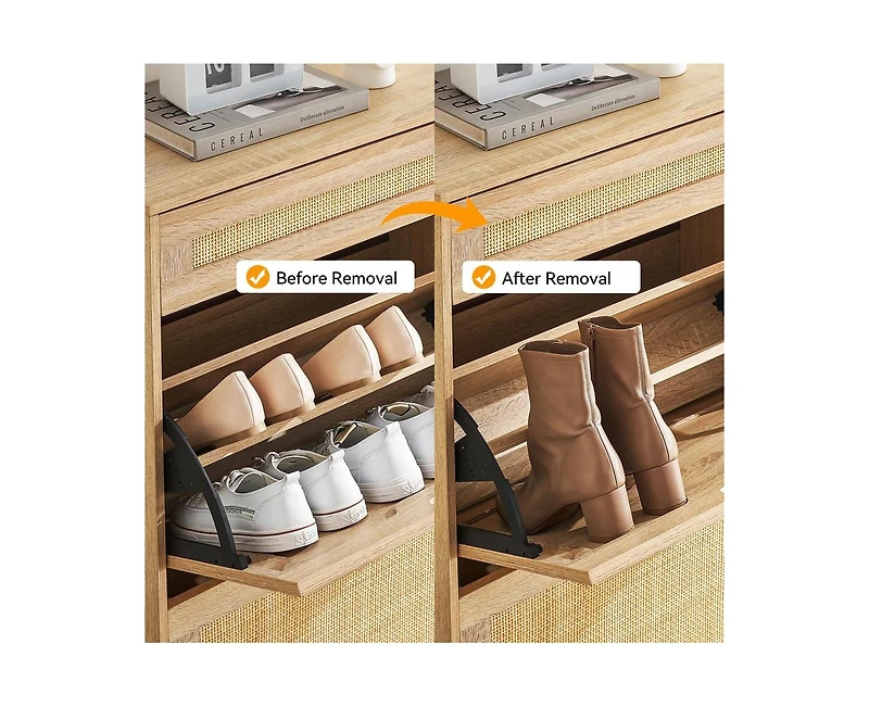 gaomon Natural Rattan 3 Flip Door Shoe Cabinet, Modern Shoe Rack Storage Organizer with Drawer and 3-Tier Adjustable Shelves, Freestanding Shoe Cabine