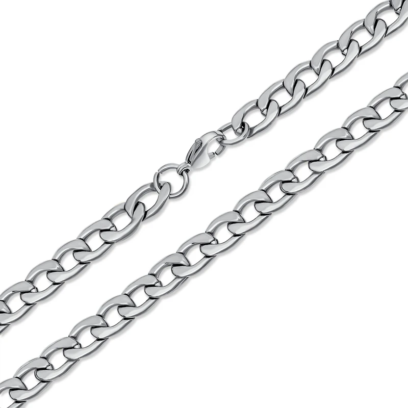 Bling Jewelry Heavy Duty Biker Jewelry Solid Curb Link Chain Necklace Silver Tone Stainless Steel 8MM