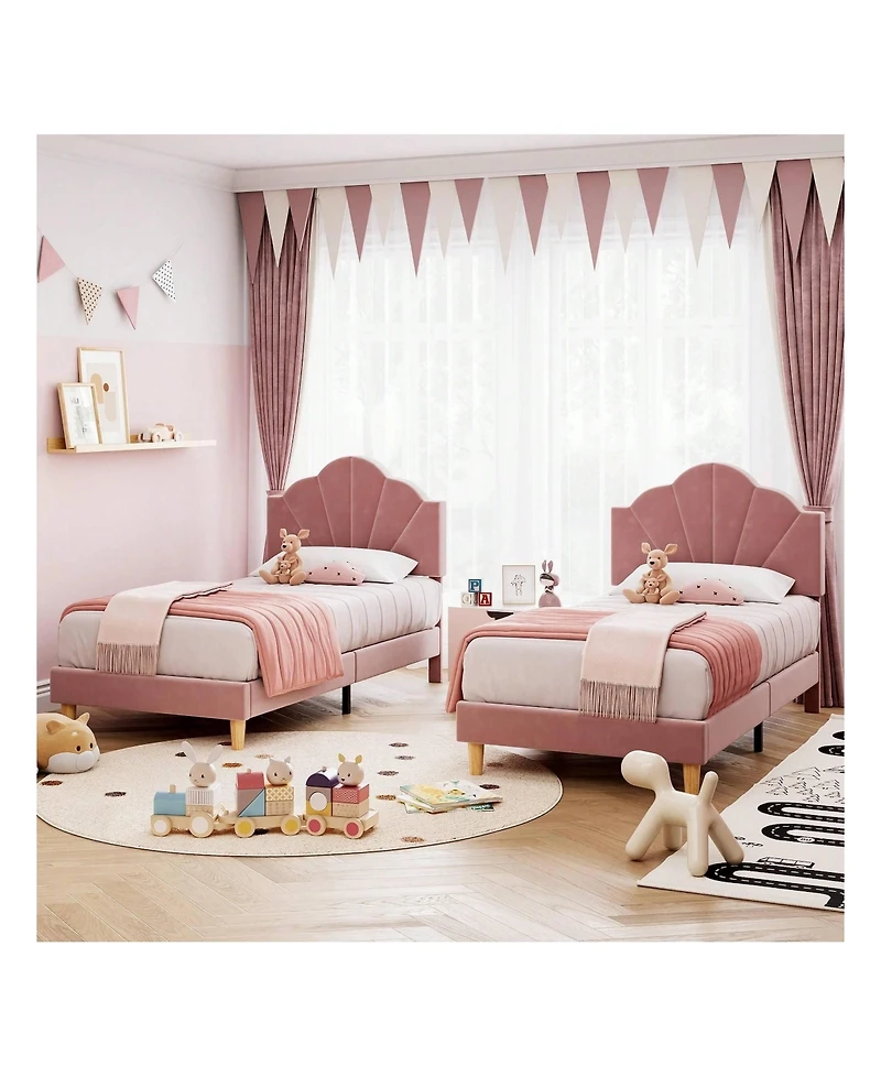 gaomon Twin Platform Bed Frame, Velvet Upholstered Platform Bed Frame With Height Adjustable Headboard, Strong Wood Slat Support, Solid And Stable, Ea