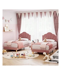 gaomon Twin Platform Bed Frame, Velvet Upholstered Platform Bed Frame With Height Adjustable Headboard, Strong Wood Slat Support, Solid And Stable, Ea