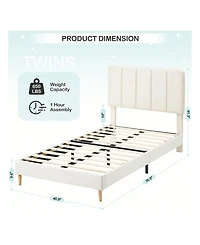 gaomon Twin Bed Frame For Girls, Velvet Upholstered With Headboard, No Box Spring Needed, Wooden Slats Support, Easy Assembly