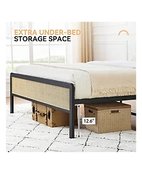 gaomon Bed Frame, Metal Bed Frame With Rattan Headboard And Footboard, Platform Bed Frame With Safe Rounded Corners, Under Bed Storage, Strong Metal S