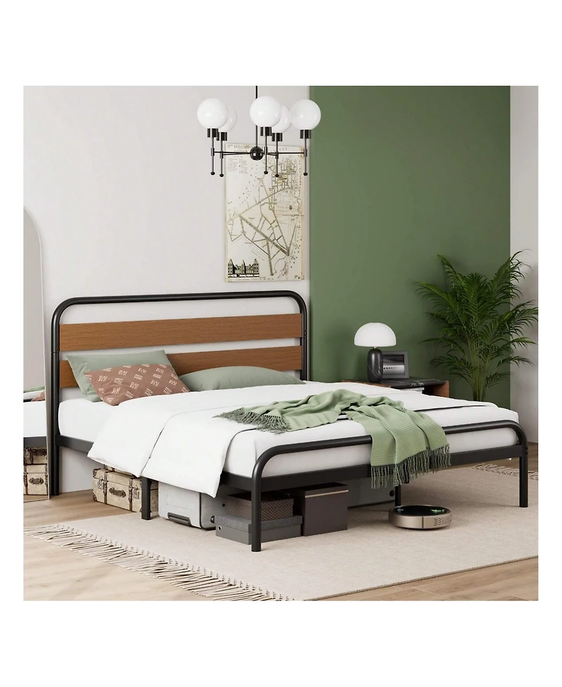 gaomon Senfot Queen/King Size Platform Bed Frame With Wood Headboard, Heavy Duty Metal Slat Support, Noise Free Design Mattress Foundation, Easy Insta