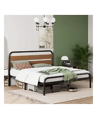 gaomon Senfot Queen/King Size Platform Bed Frame With Wood Headboard, Heavy Duty Metal Slat Support, Noise Free Design Mattress Foundation, Easy Insta