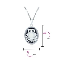 Bling Jewelry Carved Oval Branch Small Owl Synthetic Black Onyx Cameo Pendant Necklace Sterling Silver
