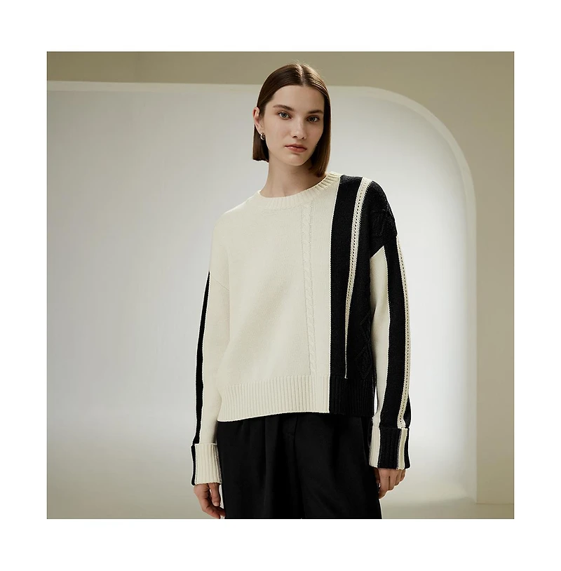 Lilysilk Women's Bicolor Stripe Knit Wool Sweater