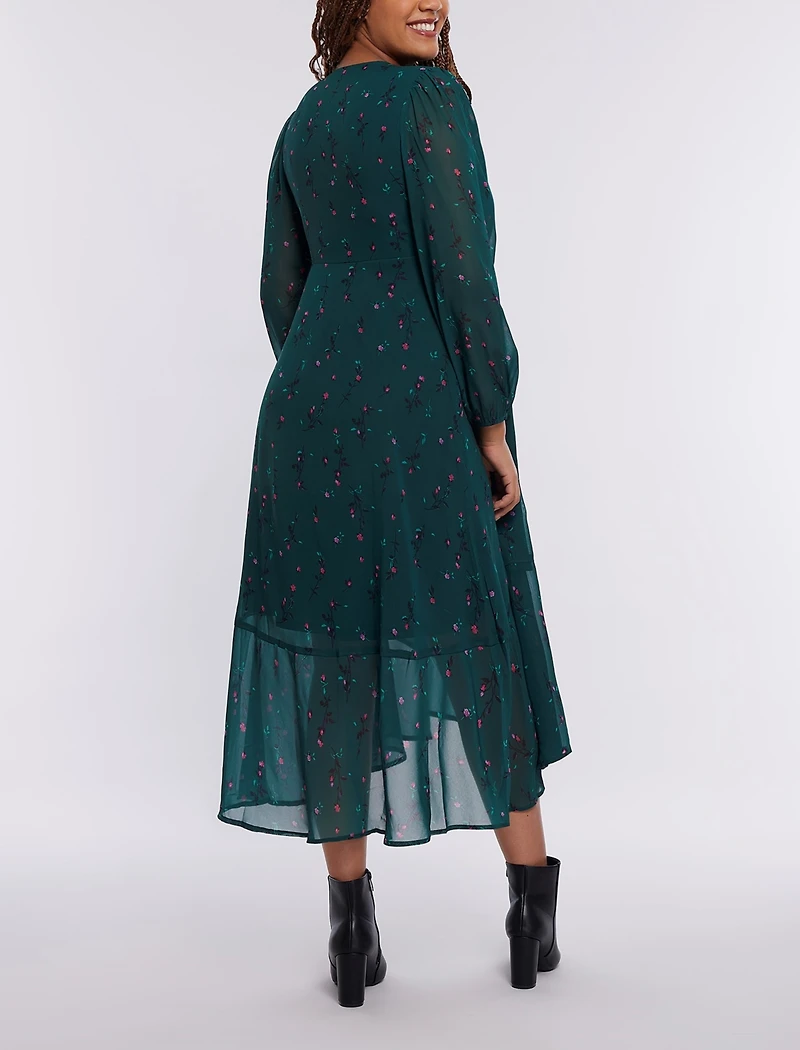 Motherhood Maternity Woven Wrap Long Sleeve Midi Dress