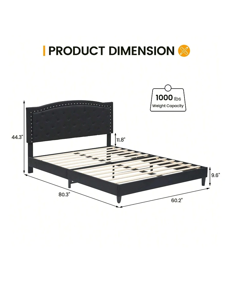 gaomon Upholstered Bed Frame With Height-Adjustable Headboard, Linen Platform Bed Frame Mattress Foundation
