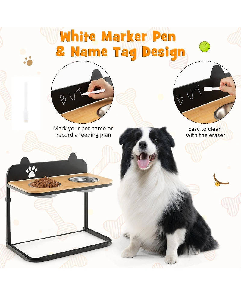 Gouun Dog Bowl Stand with 2 Stainless Steel Food Water Bowls