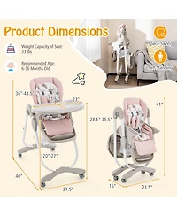 Costway High Chair for Babies & Toddlers with Rolling Wheels Adjustable Height Footrest