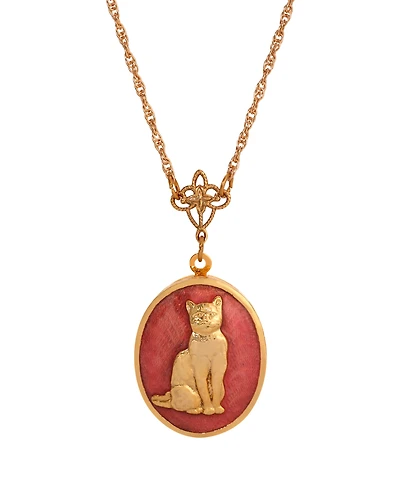 2028 Enamel Oval Cat Locket Necklace