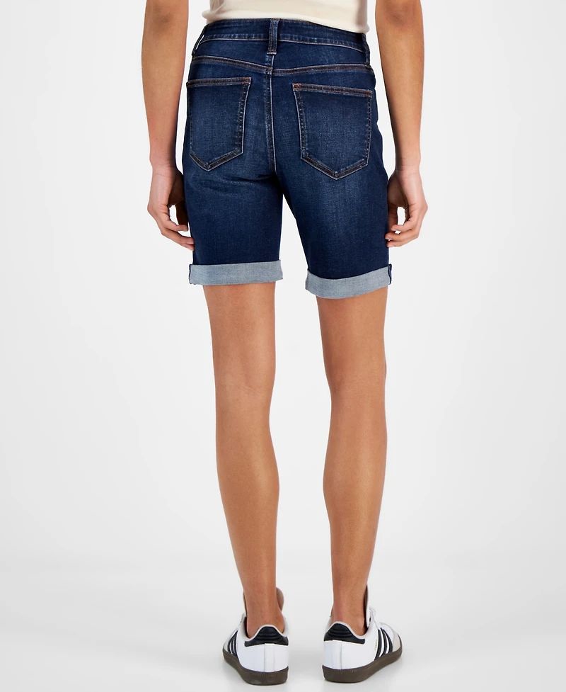 Celebrity Pink Juniors' Cuffed Hem Bermuda Denim Shorts