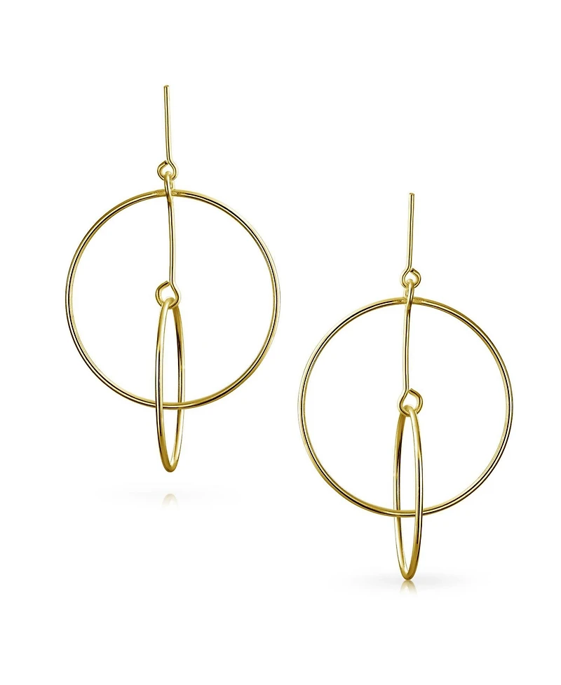 Bling Jewelry Minimalist Geometric Round Thin One Two Open Interlocking Circle Dangle Earrings .925 Sterling Silver 2.5 Inch Diameter