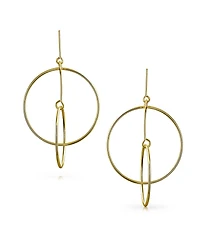 Bling Jewelry Minimalist Geometric Round Thin One Two Open Interlocking Circle Dangle Earrings .925 Sterling Silver 2.5 Inch Diameter