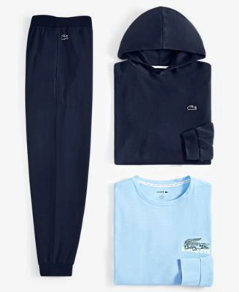 Lacoste Mens Thermal Sleep Waffle Hoodie Straight Fit Knit Joggers Large Croc Thermal Sleep Shirt