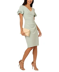 Adrianna Papell Women's Petal-Sleeve Faux-Wrap Crepe Sheath Dress