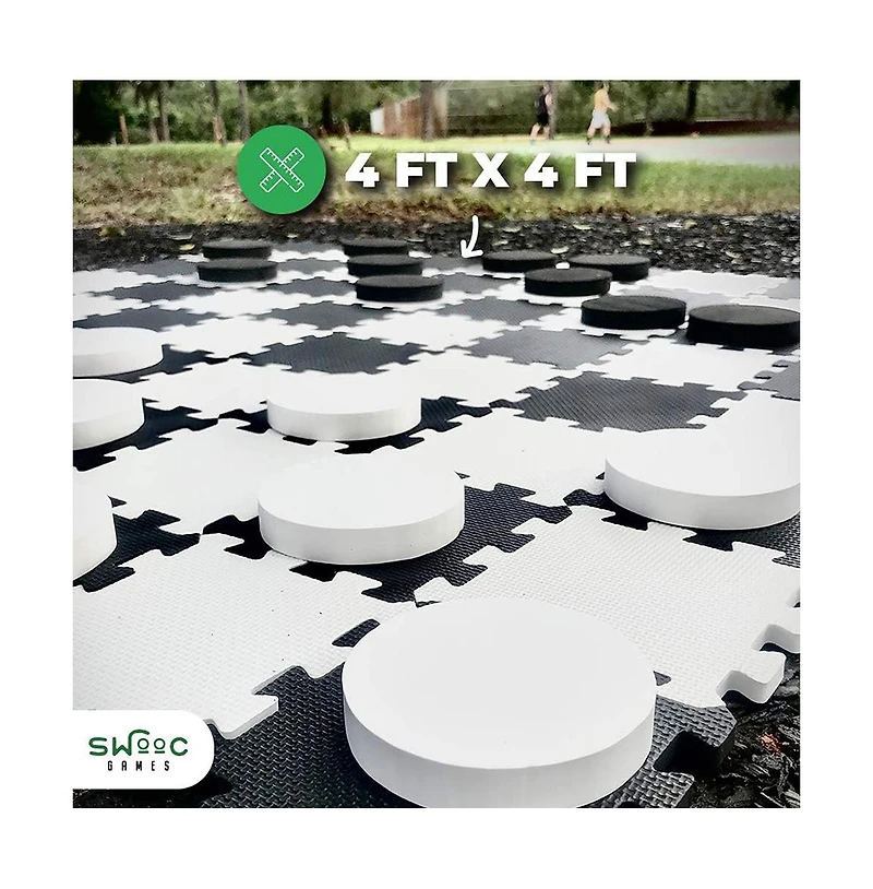 2-in-1 Premium Giant Checkers & Tic Tac Toe Game (4ft x 4ft) | Checkerboard High Density Eva Foam Mat & Pieces w/ Bag