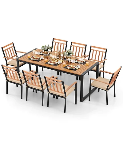 9 Pieces Patio Dining Set with Soft Cushions and 1.9" Umbrella Hole for Garden