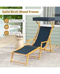 Costway Birch Wood Chaise Lounge Chair with Adjustable Canopy Reclining Backrest & Footrest