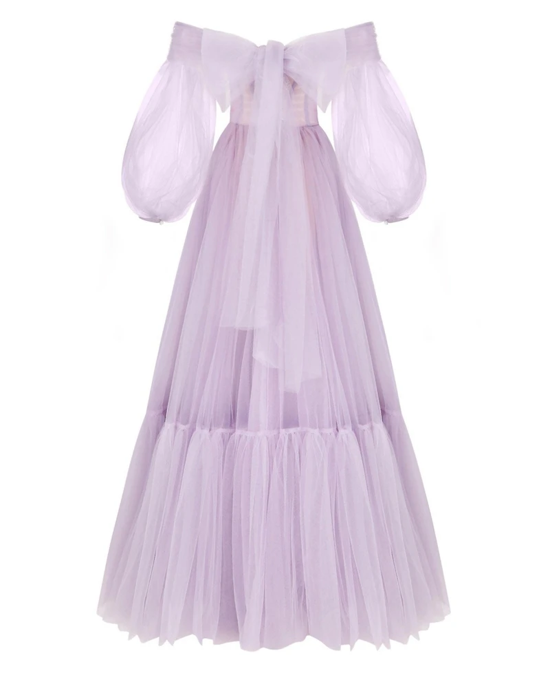 Milla Women's Sheer Sleeves Maxi Tulle Dress