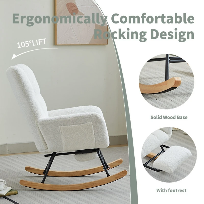Streamdale Modern Nursery Rocking Chair w/ High Backrest (White)