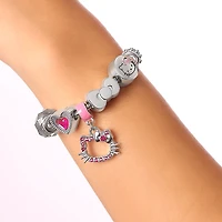 Hello Kitty Sanrio 7'' Fashion Charm Bead Bracelet with Pink Enamel and Crystal Beads