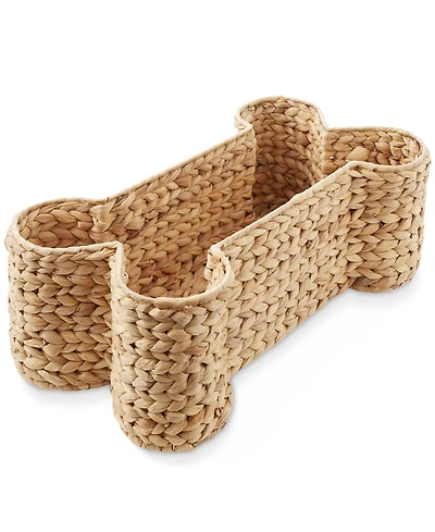 Casafield Dog Bone Shaped Storage Basket - Natural, Large Water Hyacinth Pet Toy Bin Organizer