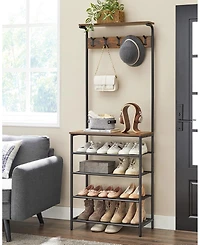 Songmics Home Entryway Hall Tree with 5 Tier Adjustable Shoe Rack, Rustic Brown & Black
