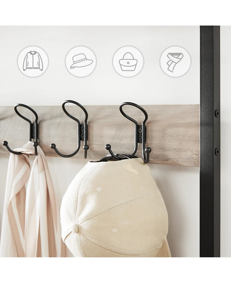 Songmics Home Industrial Style Coat Rack with Shoe Storage, 3-Tier Storage Shelf for Entryway, Greige