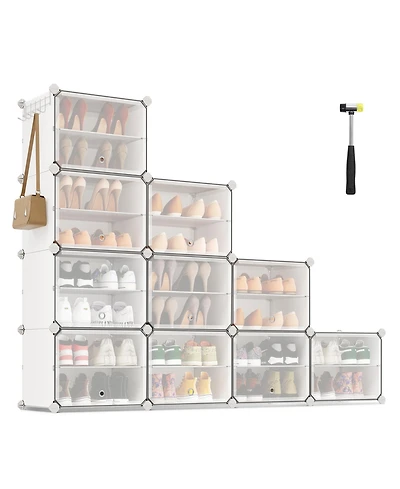 Songmics Home 40 Pair Plastic Shoe Storage Cabinet for Bedroom and Entryway, White