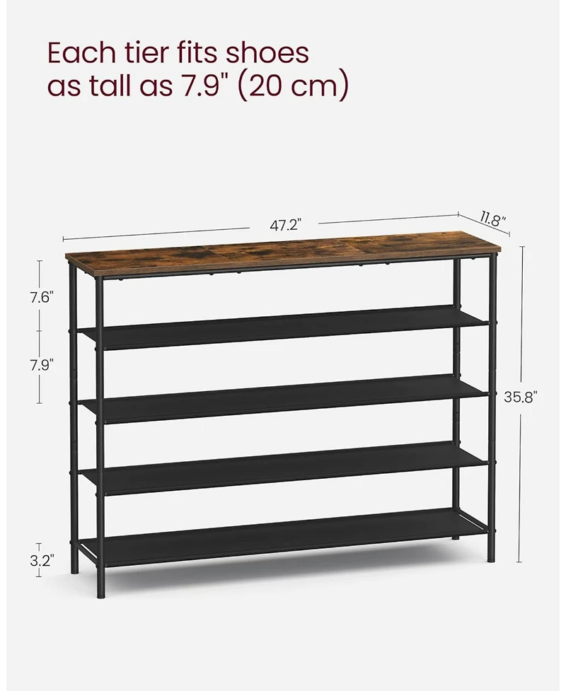 Songmics Home Industrial Style 5-Tier Shoe Rack, Organize 20-24 Pairs of Shoes, Brown & Black
