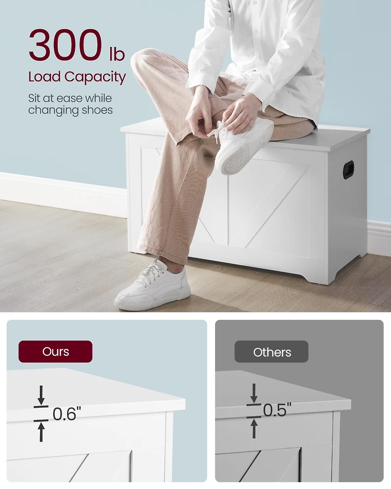 Songmics Home Farmhouse Style Storage Chest with 2 Safety Hinges, Ideal for Entryway, Bedroom, Living Room, Cloud White