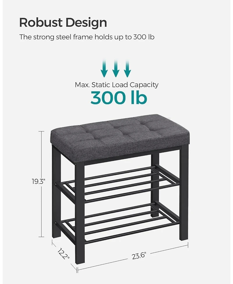 Songmics Home Modern Entryway Bench with cushion and Shoe Storage, Ideal for Living Room, Bedroom, Hallway, Dark Grey & Ink Black