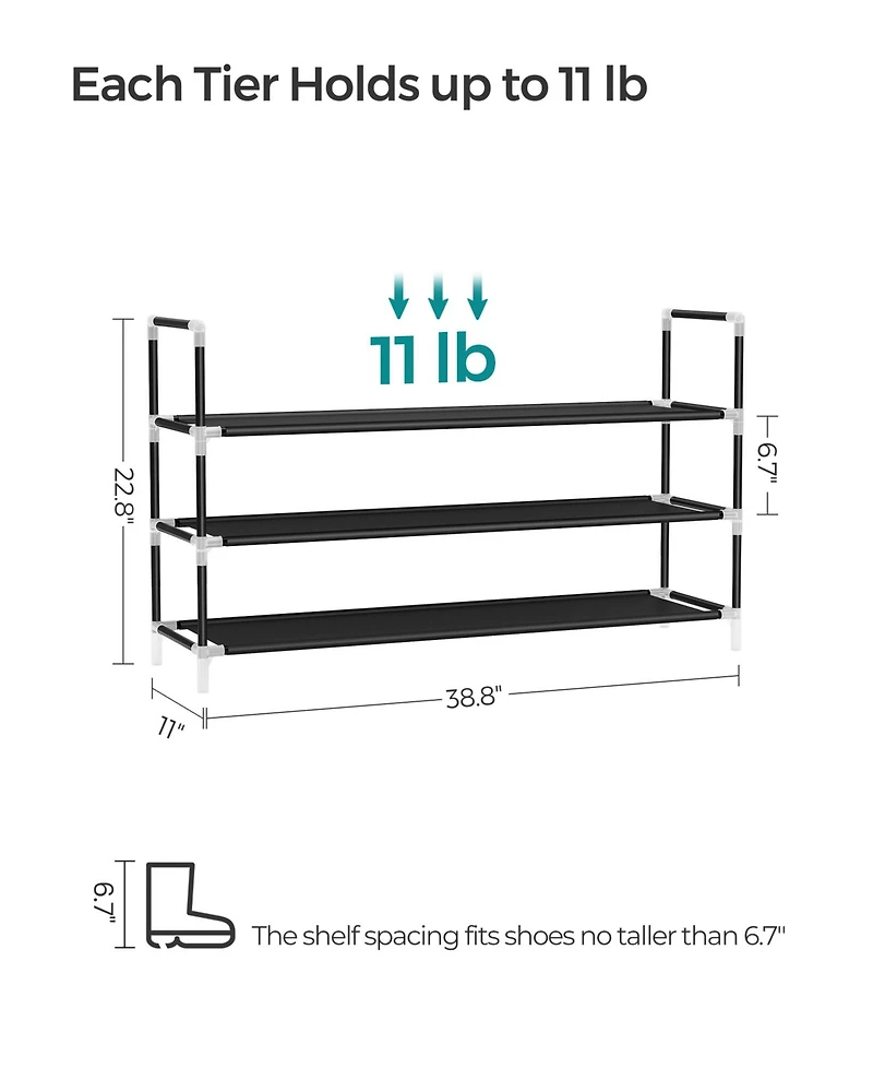 Songmics Home Modern 3 Tiered Shoe Rack for Closet and Entryway, Black