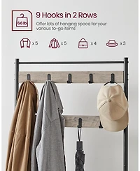 Songmics Home Entryway Industrial Style Coat Rack with Shoe Storage, 3-in-1 Design Steel Frame, Grey