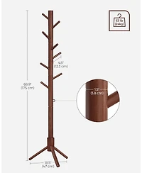 Songmics Home Solid Wood Tree-Shaped Coat Rack with 8 Hooks & 3 Height Options, Dark Walnut