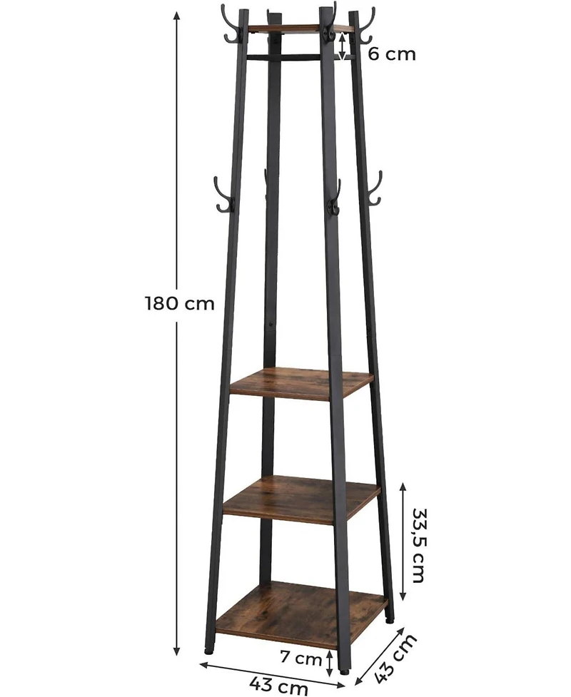 Songmics Home Industrial Style Coat Rack with 3 Shelves, Rustic Brown & Black