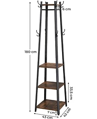 Songmics Home Industrial Style Coat Rack with 3 Shelves, Rustic Brown & Black