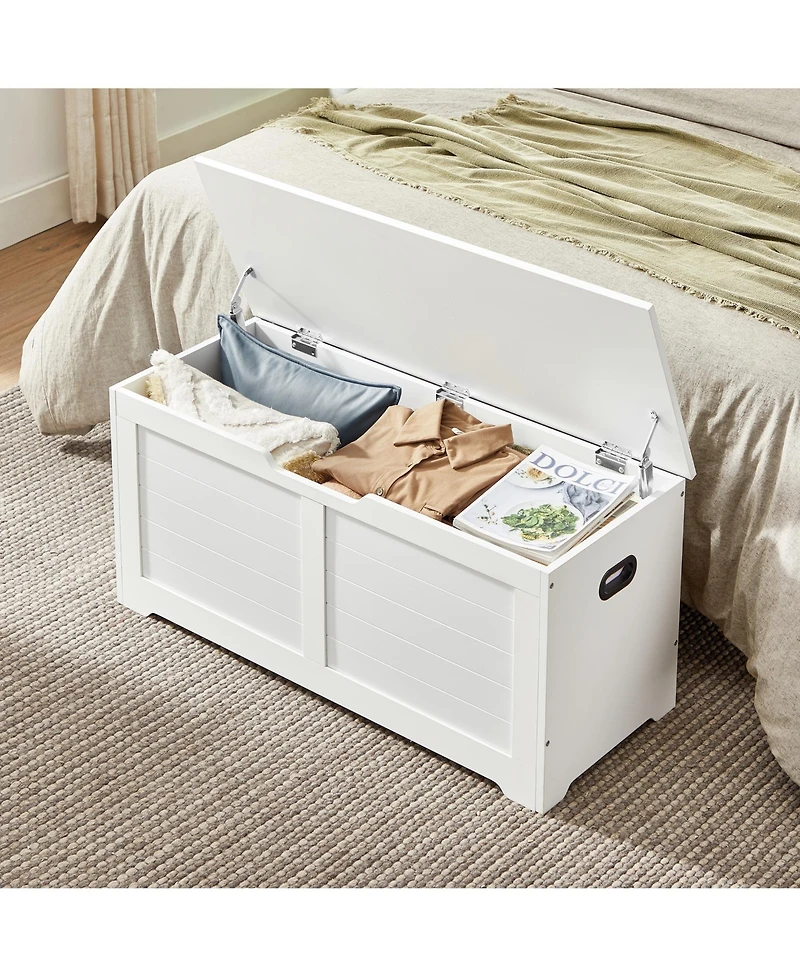 Songmics Home Farmhouse Style Storage Chest with 2 Safety Hinges, Ideal for Entryway, Bedroom, Living Room, Cloud White