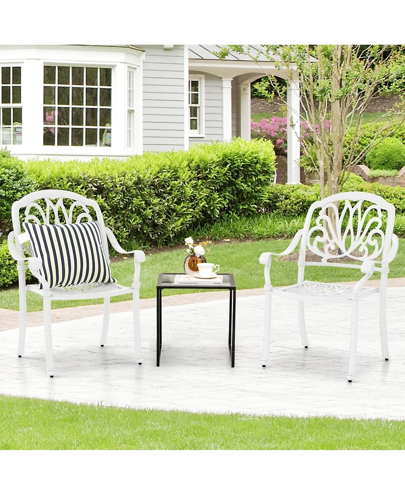 2 Pcs Patio Cast Aluminum Dining Chairs Armrests Outdoor Stackable