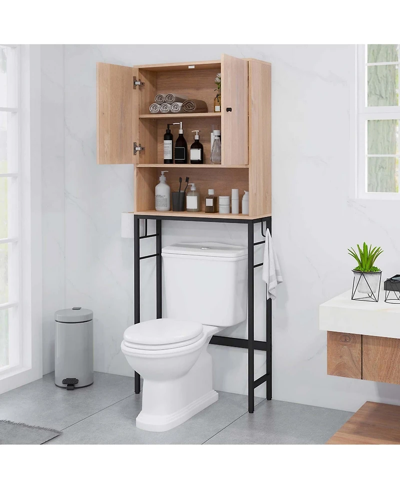Costway Over The Toilet Storage Cabinet Free Standing Rack with Adjustable Shelf