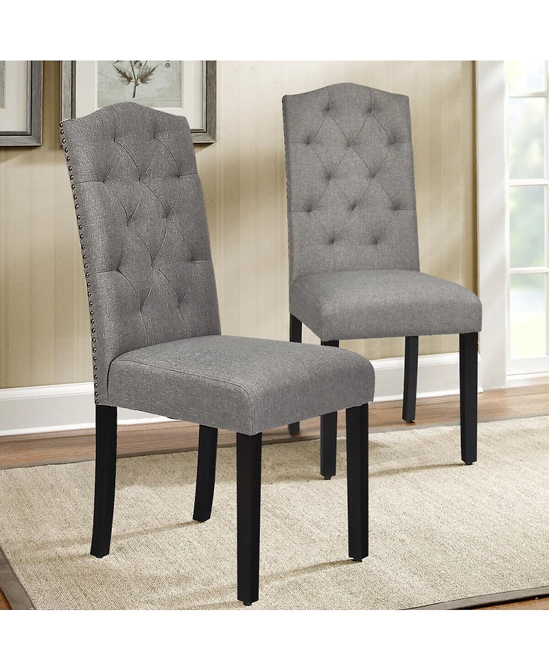 Gymax Set of Tufted Dining Chair Upholstered w/ Nailhead Trim & Rubber Wooden Legs