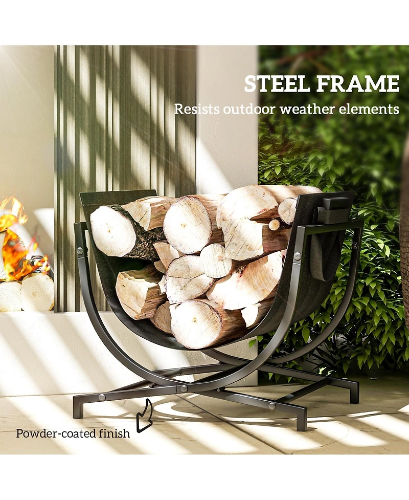 Outsunny 17" Folding Firewood Rack with Carrier, Wood Storage Holder
