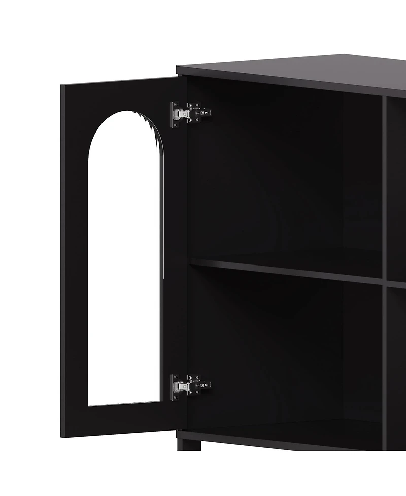 gaomon Buffet Sideboard Cabinet, Wooden Storage Cabinet with Glass Doors, Two Metal Handle
