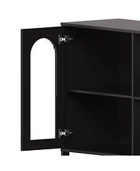 gaomon Buffet Sideboard Cabinet, Wooden Storage Cabinet with Glass Doors, Two Metal Handle